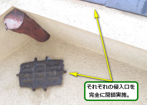 スズメバチ侵入口屋根裏閉鎖
